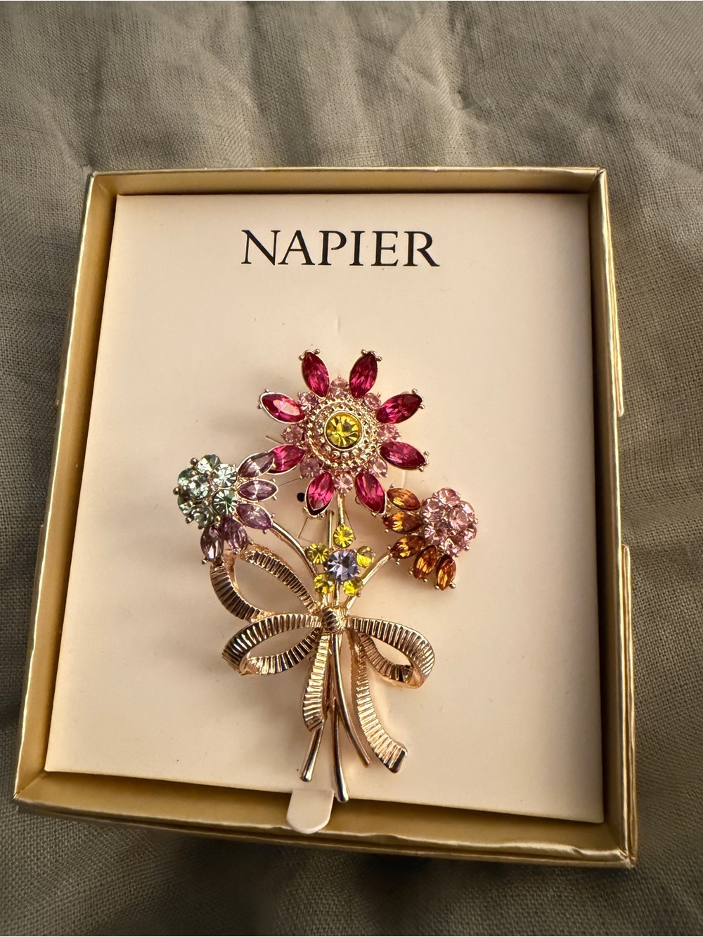 Napier Gold Tone Multi-Stone Flower Bouquet Brooch!